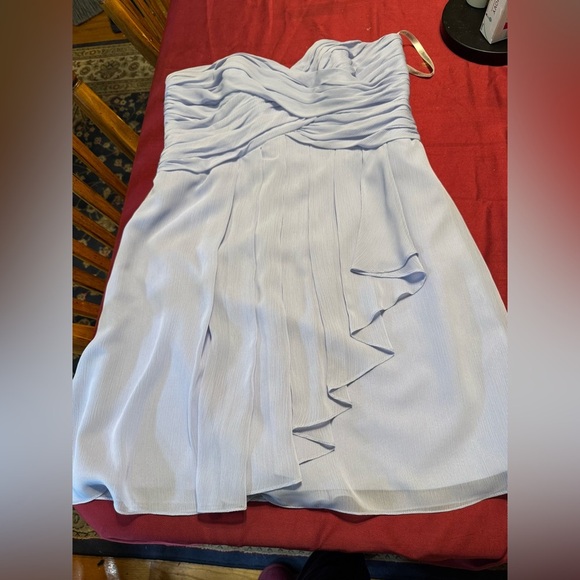 David's Bridal Light Blue Short Crinkle Chiffon Dress NWT Front Cascade F14847 - Picture 1 of 7